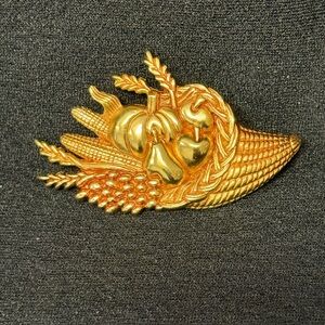 Gold Tone Cornucopia Fruit Brooch by Paquette vintage